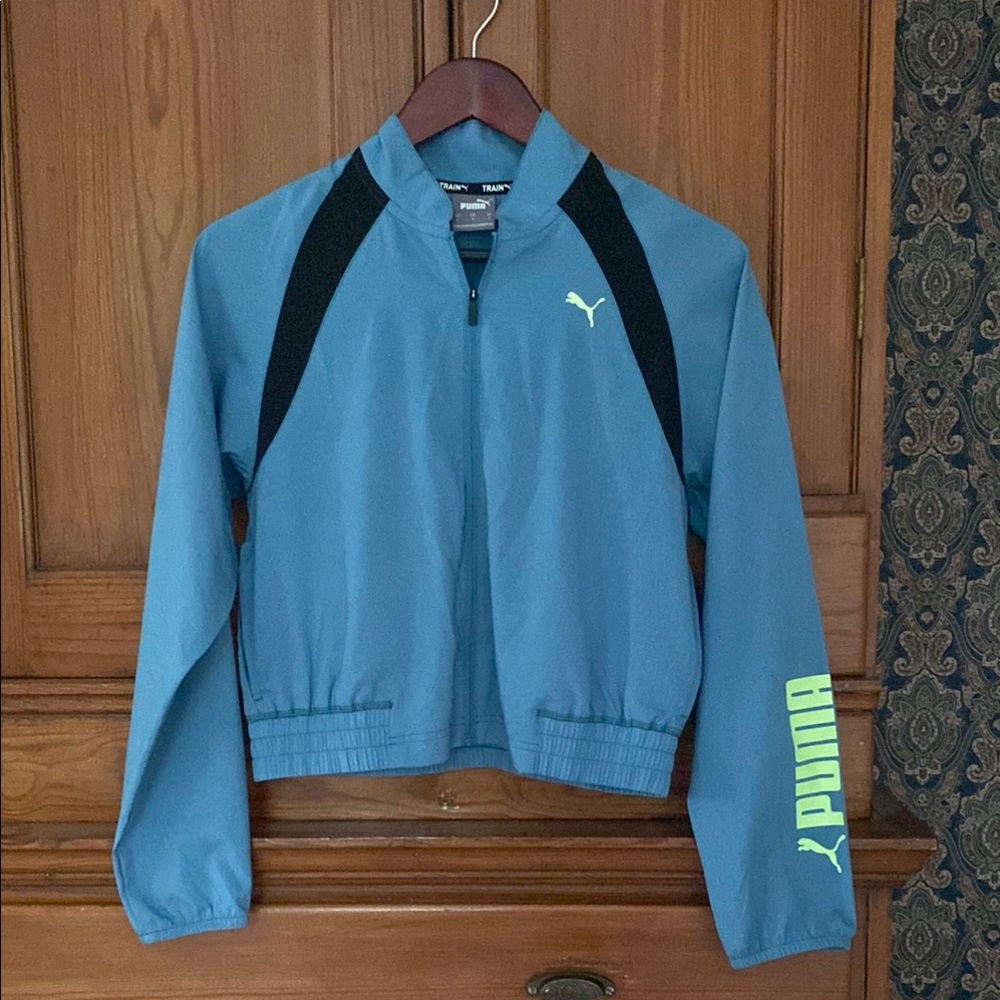 Puma Teal and Black Lightweight Windbreaker Track Athletic Design
